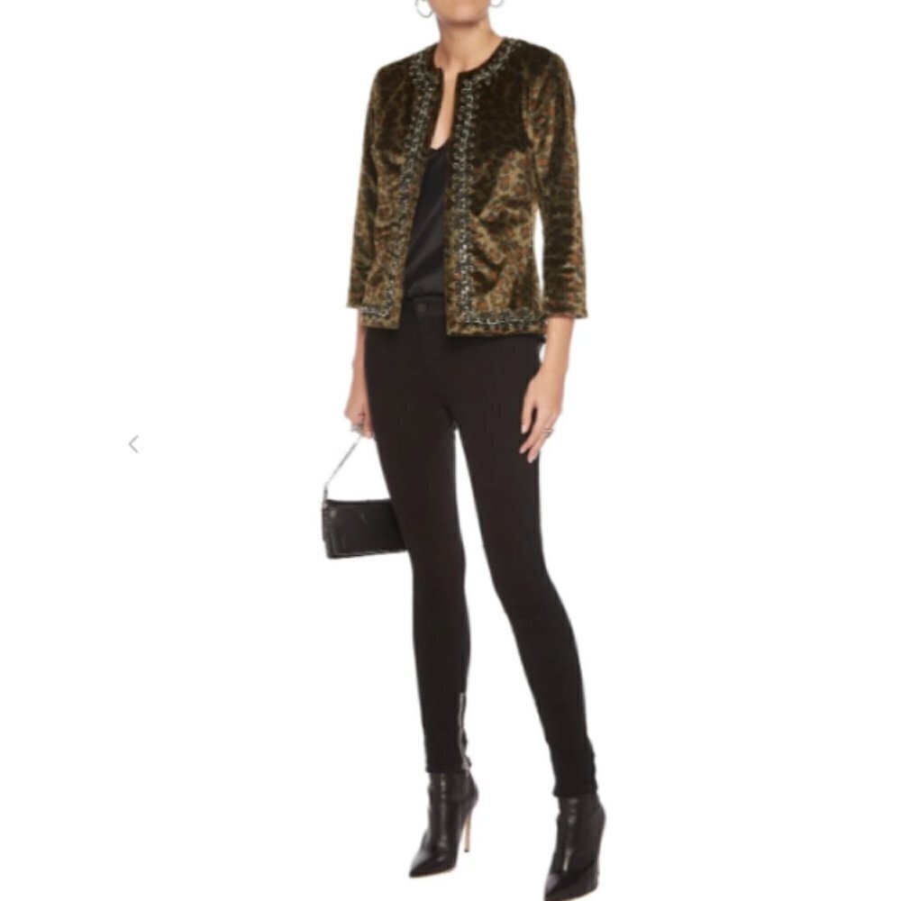L'Agence Leopard Print Faux-Fur Chain Trim Jacket - Picture 5 of 6